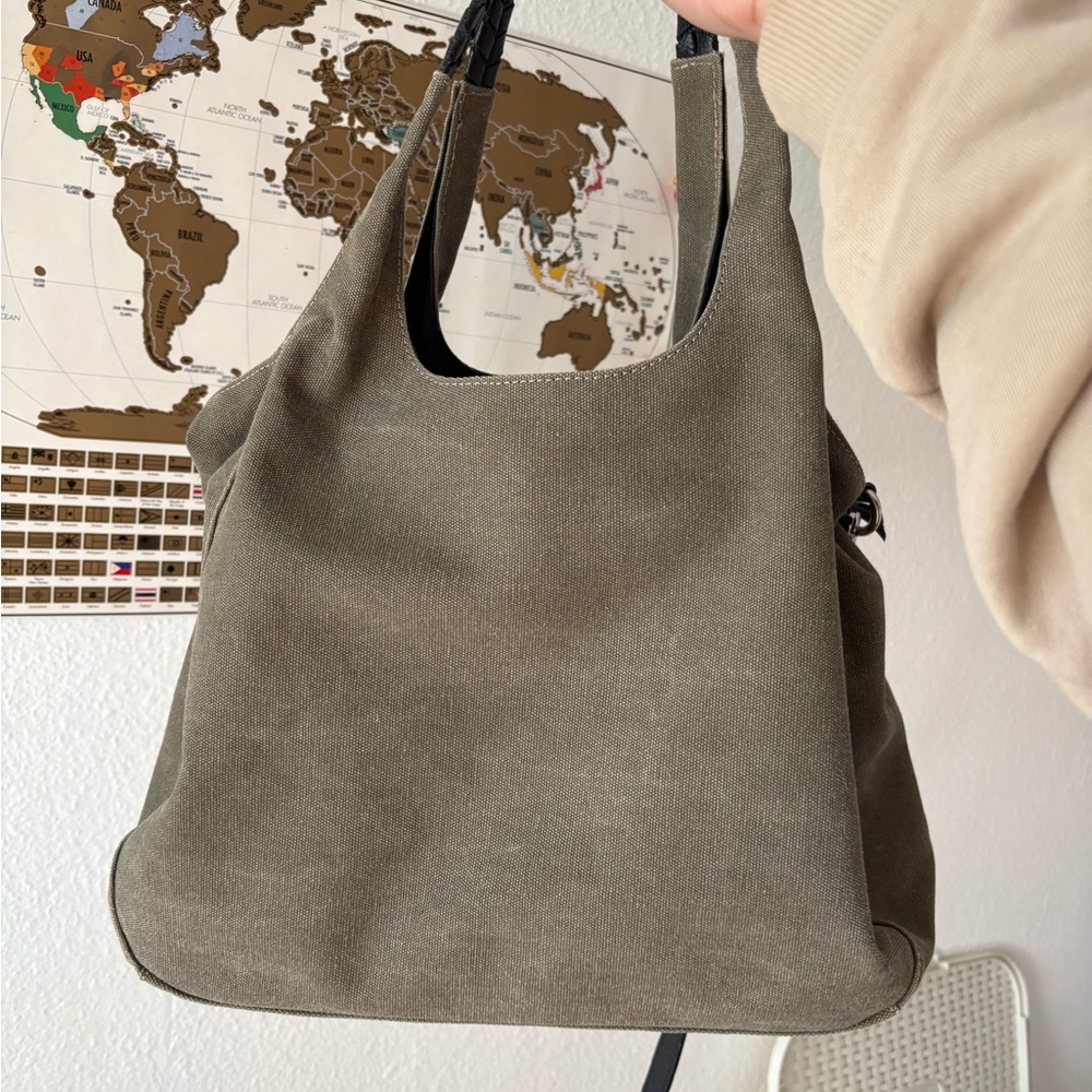 Our Tribe Filipino Canvas Tote With Braided Leather Handles - Olive View 5